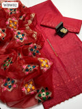Lawn Fabric Chiken Kari Shirt & Trouser With Along Organza Aari Work Multy Colours Dupatta 3Pc Dress With Beautifull Jewel Strip With Erring Gift
