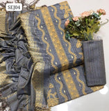 Khaddi Sussi Fabric Computer Jaal Mirror Work Shirt With Khaddi Sussi Jacquard Work Dupatta And Khaddi Sussi Plain Trouser 3Pc Dress