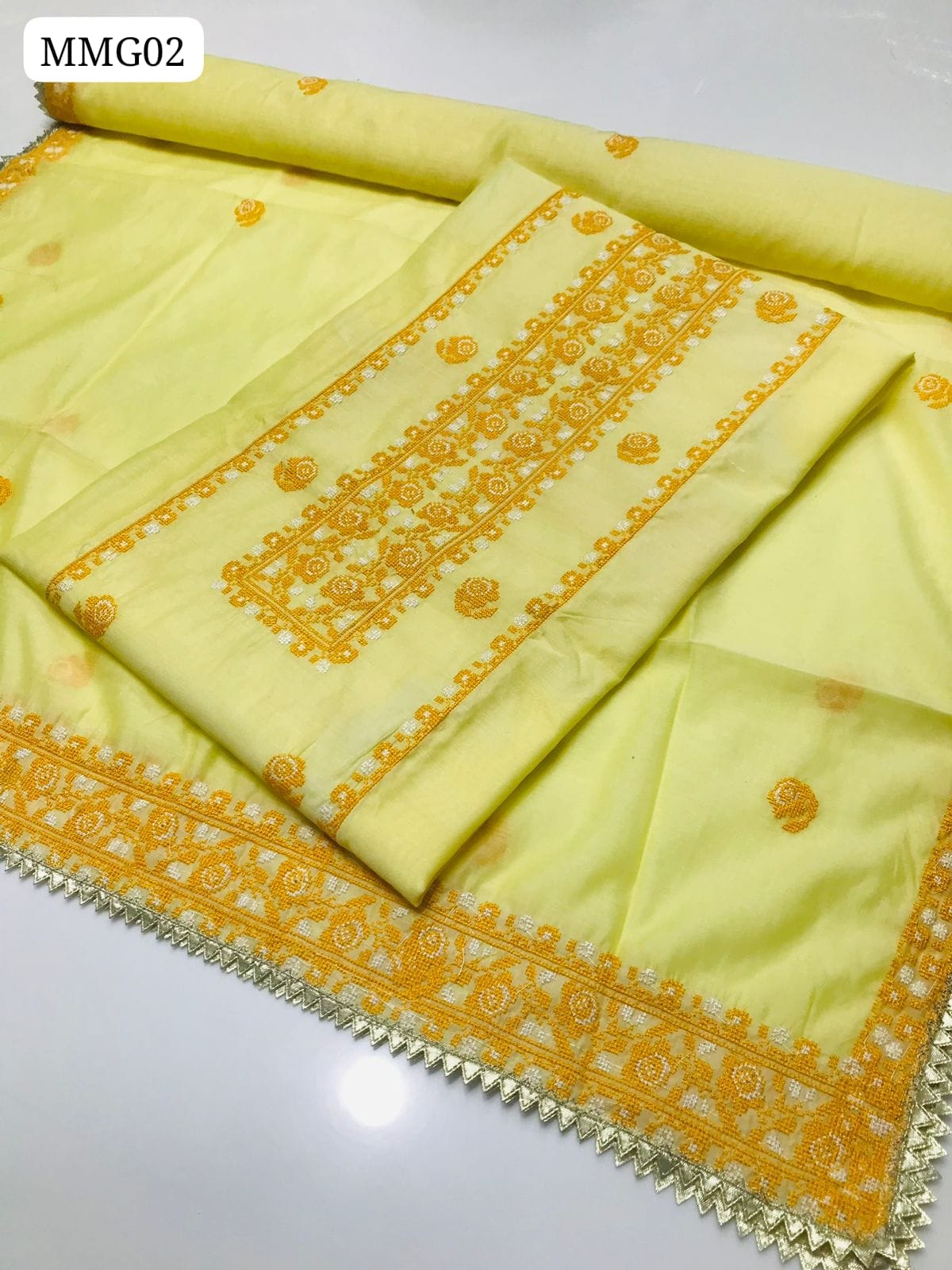 Paper Cotton Fabric Cross Stitch Work Shirt With 4 Side Embroidered Dupatta 2Pc Dress