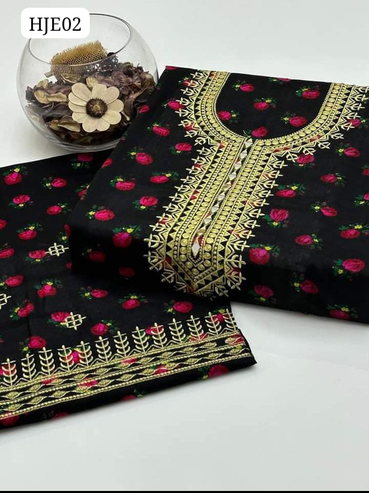 Acrylic Marina Fabric Front Gala Tilla & Mirror Embroidery Work Shirt With Digital Print Front Back And Sleeves With Tilla Embroidery Trouser 2Pc Dress