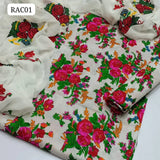 Soft Marina Fabric Multi Print Flower Shirt With Dupatta Chiffon Flower Branch And Along Multi Trouser 3pc Dress