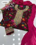 Marina Fabric Floral Print Light Weight Zaari Mirror Galla Shirt And Embroidered Trouser With Crush Glider Botti Dupatta 3Pc Dress