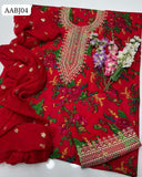 Marina Fabric Floral Print Light Weight Zaari Mirror Galla Shirt And Embroidered Trouser With Crush Glider Botti Dupatta 3Pc Dress