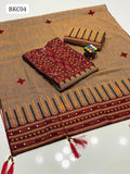 SOFT Karandi Fabric Gala Heavy Embroidery Shirt With 2 Border Pallu Heavy Embroidery Shawl And Heavy Embroidery Trouser 3Pc Dress