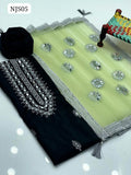 Kataan Mirror work Shirt With Net Mirror Indian Lase Contrast Dupatta And Kataan Trouser 3Pc Dress