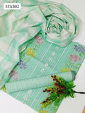 Stuff Khaddi Cotton Fabric Computer Embroided Kacha Tarkashi Front Shirt With Chek Print Dupatta And Along Lining Trouser 3Pc Dress