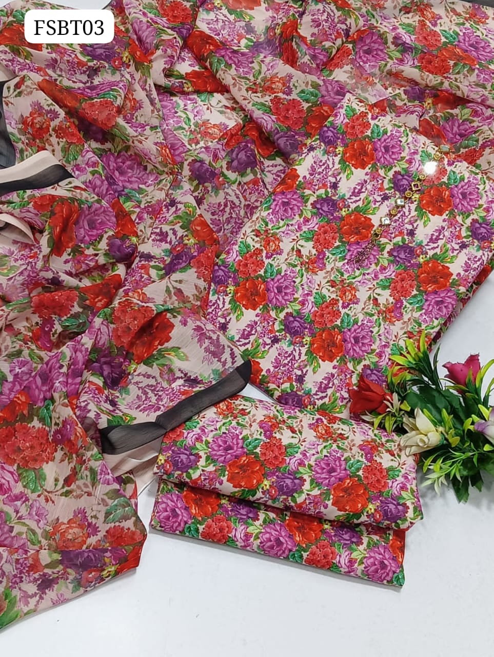 Monar Swiss Viscous Fabric Digital Print Shirt And Digital Print Trouser Along With Digital Print Chiffion Duppata 3Pc Dress