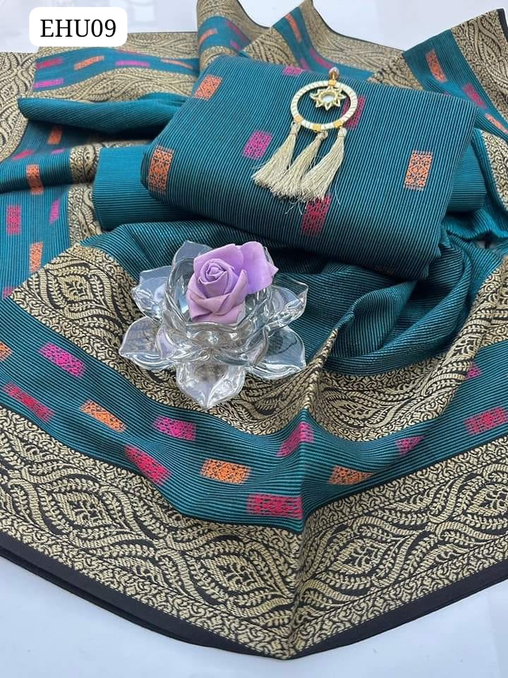 Sussi Fabric Jacquard Self Line Shirt And Self Line Sussi Trouser Along With Sussi Self Jacquard Banarsi Shawl 3 Pcs Dress With Out Button & Neckline