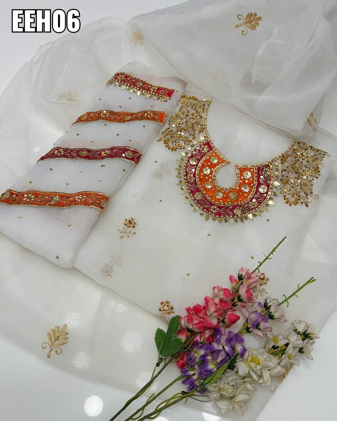 Organza Handmade Zaari Beads And Goota Work  Shirt And Duppata 2 Pc Dress