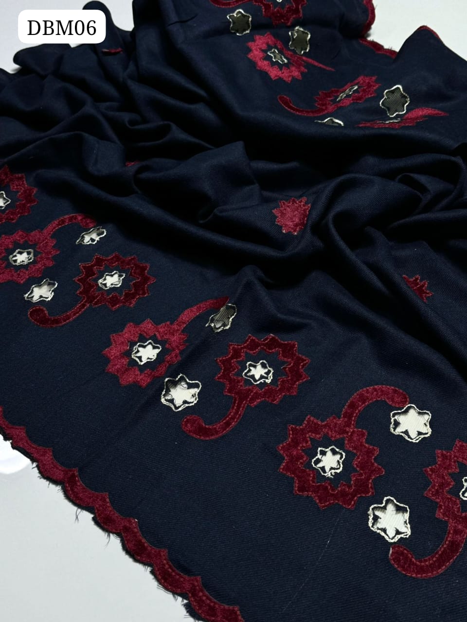 ﻿Pure Pashmina Shawl Elegant And Beautiful Velvet + Embroidery with Cut Work Shawl