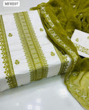Stuff Lawn Cotton Cross Stitchand Karhai Work Shirt With Krincle Chiffon Dupatta And Lawn Cotton Cross Stitchand Trouser 3Pc Dress