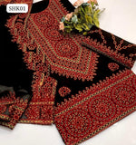 Cotton Lawn Fabric Aari Galla Daman Work Shirt With Chiffon Embroiderey 4 Side Dupatta And Embroidery Trouser 3Pc Dress