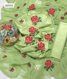 Stuff Lawn Cotton Cross Stitch Jaal Embroidery Work Shirt With Chiffon Embroidery Dupatta And Plain Trouser 3Pc Dress