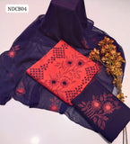 Stuff Cotton Front Full Embroidered Work Shirt With Chiffon Embroidered Dupatta And Cotton Embroidered Trouser 3Pc Dress