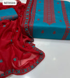Stuff Lawn Cotton Cross Stitch Karhai Shirt With Dupatta Krincle Chiffon And Cross Stitch Karhai Trouser 3Pc Dress