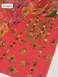 Soft Lawn Fabric Embroided Unique Hand Made Multi Fashion Meva Gala Bail Shirt With Embroided Selves With T&D Embroided Boti Chiffon Dupatta And Same Colour plain Trouser 3Pc Dress