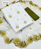 Lawn Fabric Embroidery Work Shirt With Dupatta Chiffon 2 Side Cutwork And Plain Lawn Trouser 3pc Dress