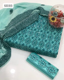 Cotton Lawn Computer 9Mm Embroidery Jall Work Shirt With Lawn Embroidery Trouser And Chiffon 2 Side Border Embroidery Dupatta 3Pc Dress<br data-mce-fragment="1">