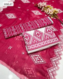 Soft Cotton Lawn Chunri Print Shirt And Embroidered Trouser Along With Embroided Chiffon Dupatta 3 Pcs Dress