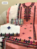 Stuff Soft Fine Lawn Computer Ari Balochi Gala Bel Boti Daman Work Shirt With Chiffon Embroidered + Embroidered Pars Dupatta And Embroidered Trouser 3Pc Dress