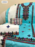 Stuff Soft Fine Lawn Computer Ari Balochi Gala Bel Boti Daman Work Shirt With Chiffon Embroidered + Embroidered Pars Dupatta And Embroidered Trouser 3Pc Dress