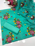 Cotton Cross Stitch Buti Embroidery Work Shirt With Chiffon Jaal Embroidery Dupatta And Plain Trouser 3Pc Dress