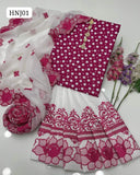 Soft Cotton lawn Shirt Flower Embroidered Trouser Along With Embroided Chiffon Dupatta 3 Pcs Dress