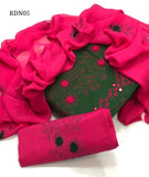 Lawn Fabric Handmade Kacha Bore+Chawl Jall Shirt With Dupatta Chiffon Embroidery And Along Embroidery Trouser 3Pc Dress  &nbsp;