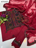 Stuff Soft Lawn Balochi Gala Front Boti Shirt, Embroided Trouser Along With Chiffon. 4 Side Boder Dupatta 3pcs Dress