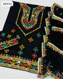 Stuff Lawn Fabric Balochi Work Shirt With Chiffon 4 Side Embroidered Dupatta And Trouser Embroidered 3Pc Dress