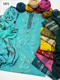 Stuff Lawn Handmade Kacha Kantha Mirror Work Shirt With Trouser Plain And Dupatta Shifon Tye &amp; Dye Embroidered 3Pc Dress