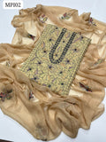 Stuff Lawn Handmade Kacha Kantha Mirror Work Shirt With Trouser Plain And Dupatta Shifon Tye &amp; Dye Embroidered 3Pc Dress