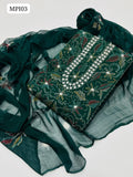 Stuff Lawn Handmade Kacha Kantha Mirror Work Shirt With Trouser Plain And Dupatta Shifon Tye &amp; Dye Embroidered 3Pc Dress