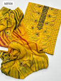 Stuff Lawn Handmade Kacha Kantha Mirror Work Shirt With Trouser Plain And Dupatta Shifon Tye &amp; Dye Embroidered 3Pc Dress