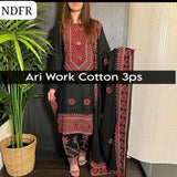 Stuff Lawn Aari Work Embrolidery Shirt Gala Daman And 4 Side Chiffon Embroidery Dupatta Along Embroidery Trouser 3PC Dress