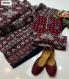 Stuff Cotton Fabric Sindhi Ajrak Printed Shirt And Cotton Fabric Trouser With Cotton Printed Dupatta 3PC Dress