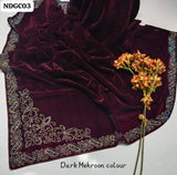 Stuff Best Quality SOft Velvet Sequence Embroidery 4 Sided Border New Style Shawl