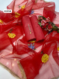 Hand Paint Emblished Organza With Beats Adda Work Dupatta Along Qataan Silk Shirt &amp; Trouser 3 Piece