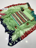 Stuff Cotton handmade Applic Work Embroidery WIth 4 Sided Applic Border Chiffon Dupatta And Cotton Trouser 3PC Dress