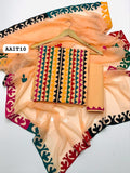 Stuff Cotton handmade Applic Work Embroidery WIth 4 Sided Applic Border Chiffon Dupatta And Cotton Trouser 3PC Dress