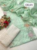 summer Paper cotton beautiful work shirt  •summer Paper molty work duppata  •Ckin kari trouser 3 piece