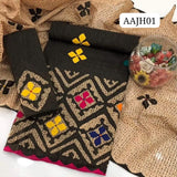 Stuff Khaadi Cotton Handamde Applic Work Shirt And Applic work Trouser WIth Cotton Net Applic Printed Dupatta 3PC Dress