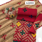 Stuff Khaadi Cotton Handamde Applic Work Shirt And Applic work Trouser WIth Cotton Net Applic Printed Dupatta 3PC Dress