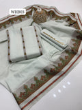 Stuff Lawn Jacquard Brosha Work Shirt ANd Plain Trouser WIth 2 Side Jacquard Border Dupatta 3PC Dress