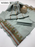 Stuff Lawn Jacquard Brosha Work Shirt ANd Plain Trouser WIth 2 Side Jacquard Border Dupatta 3PC Dress