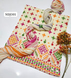 Stuff Pure Lawn 100/100 Handmade balochi Daman Jaal Style Neat Work Shirt And Plain Trouser With Chiffion Tye ANd Dye Embroidery Dupatta 3PC Dress