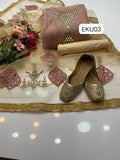 Stuff Khaadi Net Mirror Work Shirt And Net Mirror Plus Applic Work Dupatta With Masoori Trouser 3PC Dress