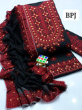 STuff Cotton Gala Daman Heavy Aari Baochi Embroidery Shirt And 4 SIded Border Embroidery Chiffon Dupatta WIth Embroidery Trouser 3PC Dress
