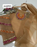 Stuff Organza Handmade Pearl &amp; Zarri Gotta Work Shirt And Kattan Silk Trouser With Orgnaza Dupatta 3PC Dress