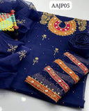 Stuff Organza Handmade Pearl &amp; Zarri Gotta Work Shirt And Kattan Silk Trouser With Orgnaza Dupatta 3PC Dress